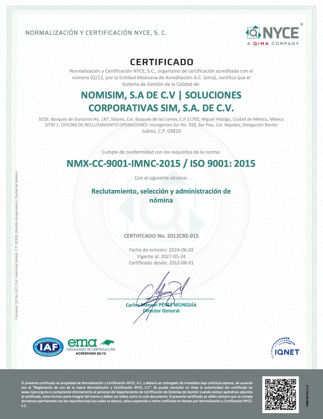 Certificado NOMISIM - Grupo SIM