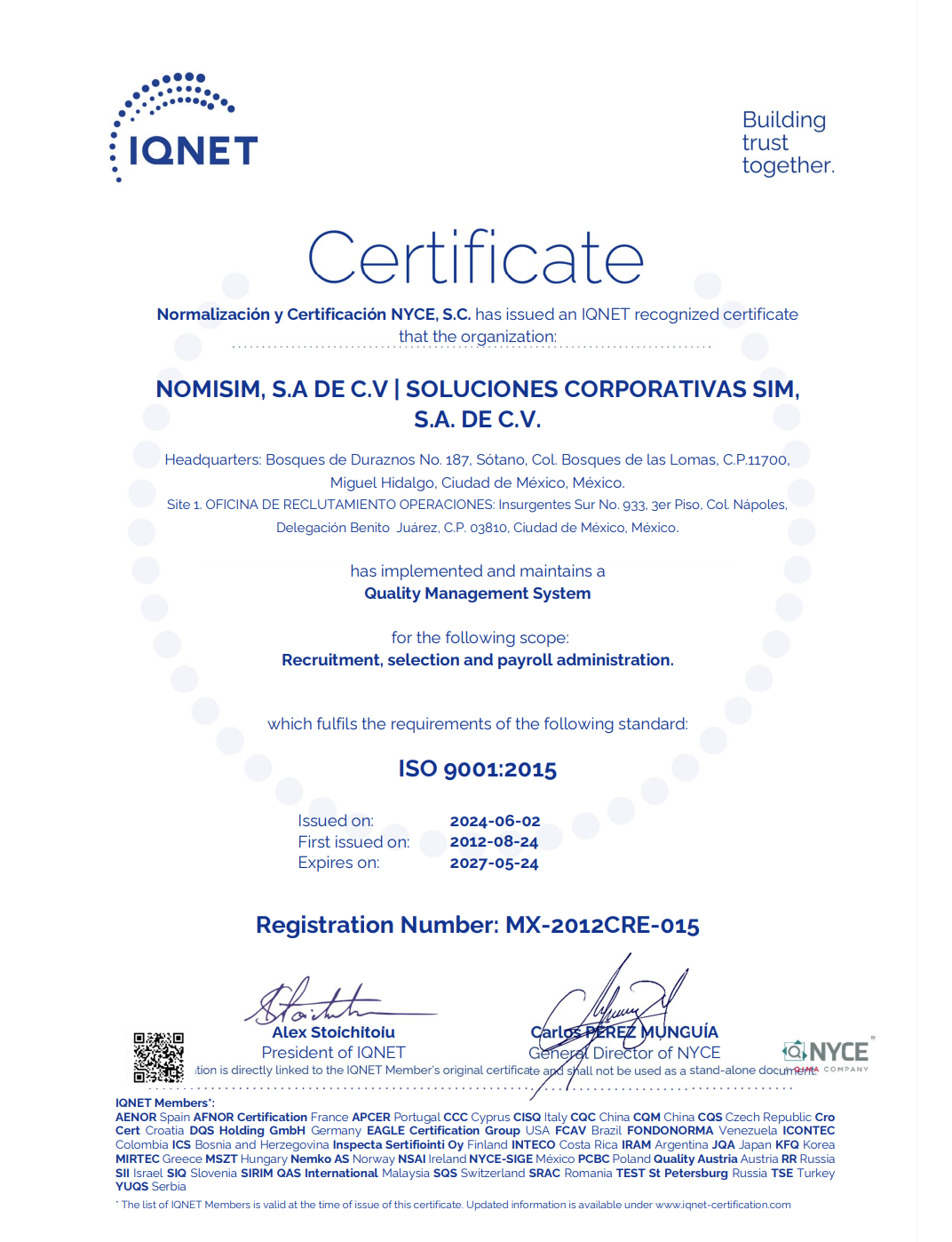 Certificado IQNET Internacional